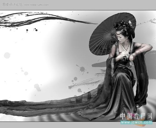 Photoshop黑白命令为古装MM调出水墨效果