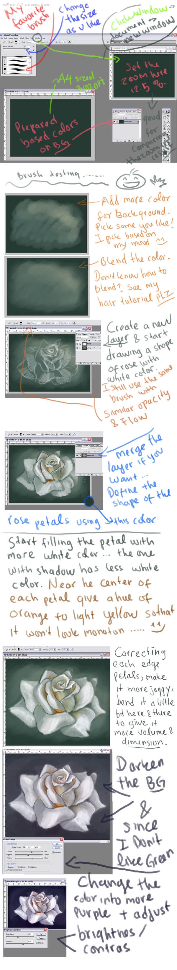 Photoshop绘制白玫瑰插画教程