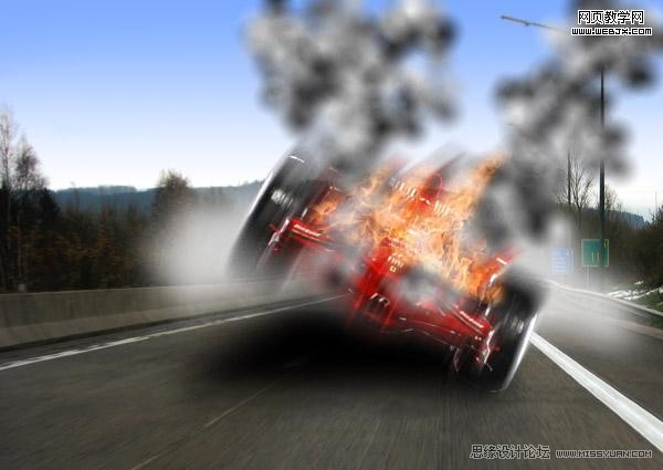 Photoshop合成着火的疯狂赛车