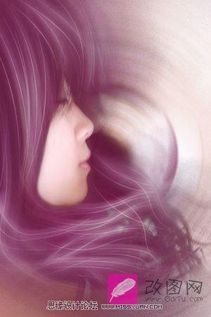 Photoshop将手机照转成紫红调仿手绘效果