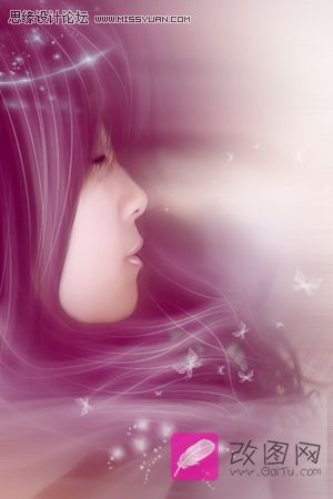 Photoshop将手机照转成紫红调仿手绘效果