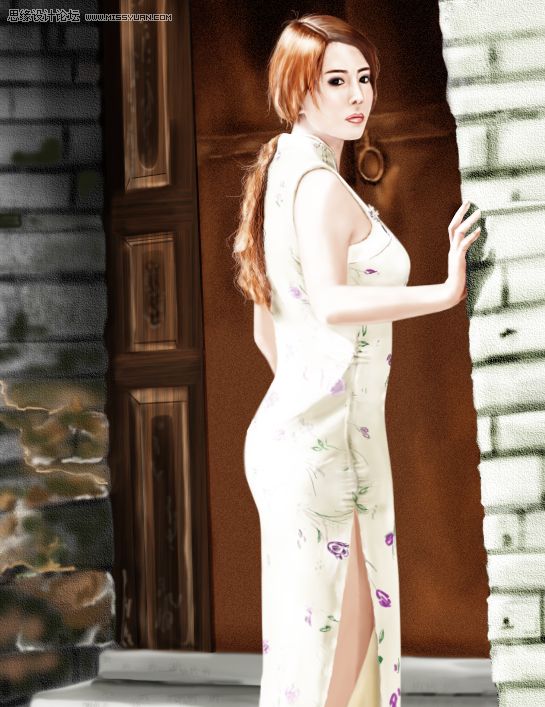 Photoshop手绘中国风的旗袍美女