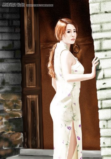 Photoshop手绘中国风的旗袍美女
