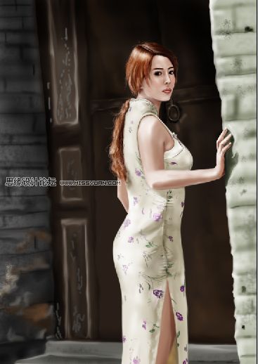 Photoshop手绘中国风的旗袍美女
