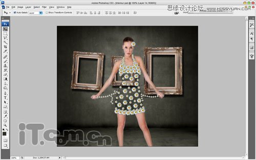 Photoshop为美女制作一条透明的环保花裙子