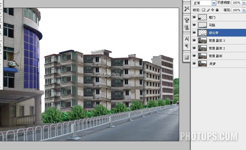 Photoshop修复地震后损毁的楼房街道