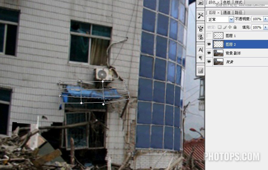 Photoshop修复地震后损毁的楼房街道