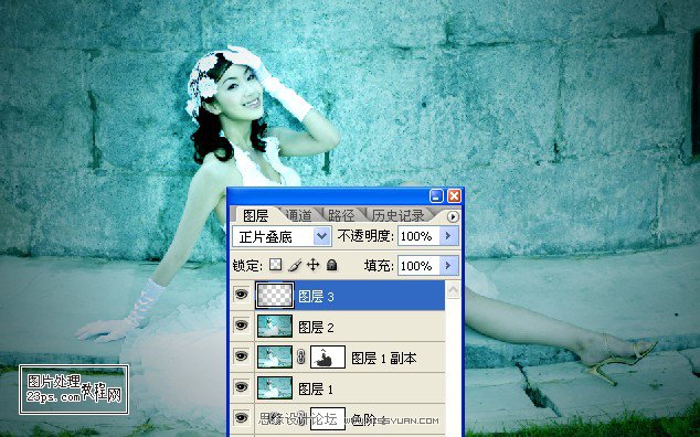 Photoshop调出婚片唯美的青色调效果