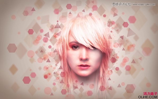 Photoshop制作碎花背景的粉红色女孩
