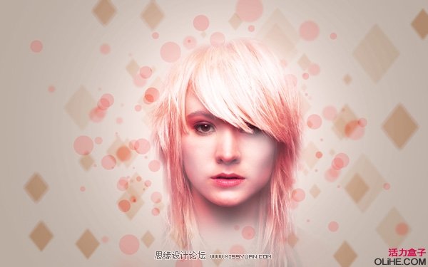 Photoshop制作碎花背景的粉红色女孩