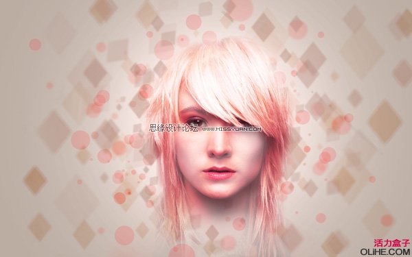 Photoshop制作碎花背景的粉红色女孩