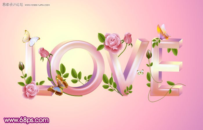 Photoshop制作花纹装饰的爱情立体字