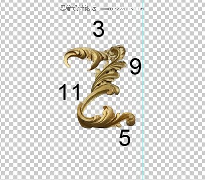 Photoshop打造炫丽的金色花纹字教程