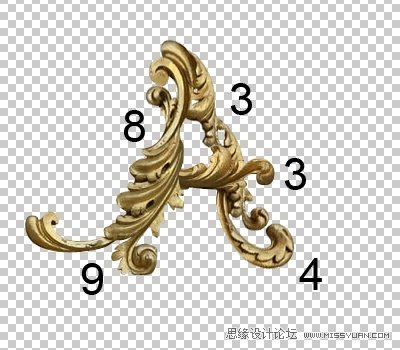 Photoshop打造炫丽的金色花纹字教程