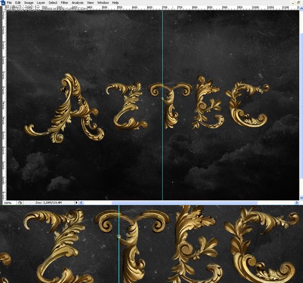 Photoshop打造炫麗的金色花紋字教程