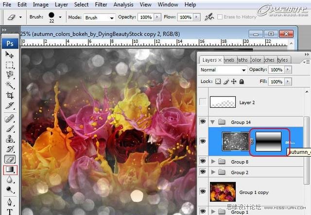 Photoshop制作喷溅效果的玫瑰花朵