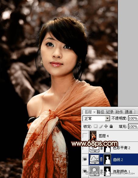 Photoshop调出陈黄色调的外景美女照