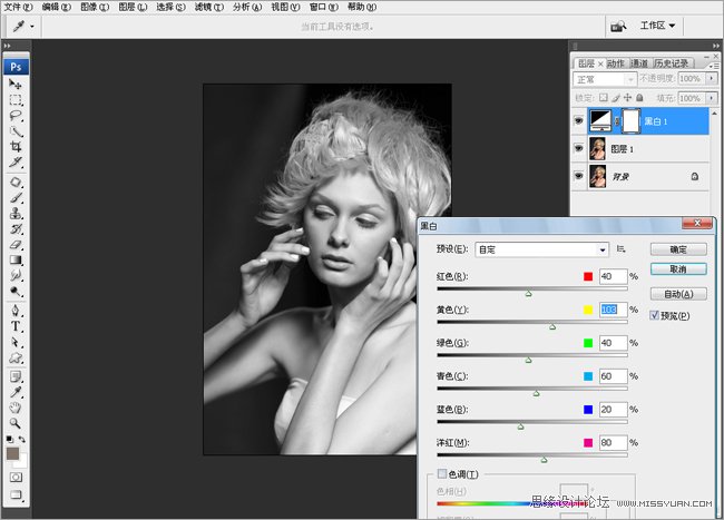 Photoshop后期教程:黑白照片的皮肤处理