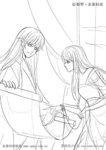 Photoshop鼠绘精细的黑白古典人物插画