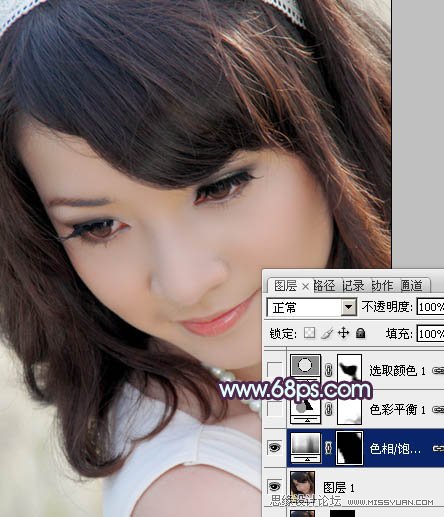 Photoshop调出美女头像朦胧紫色调