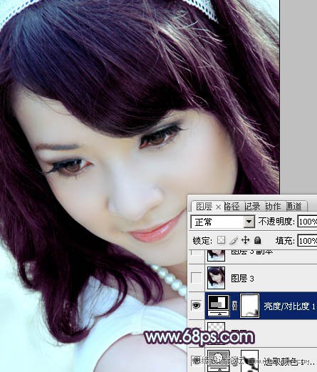 Photoshop调出美女头像朦胧紫色调