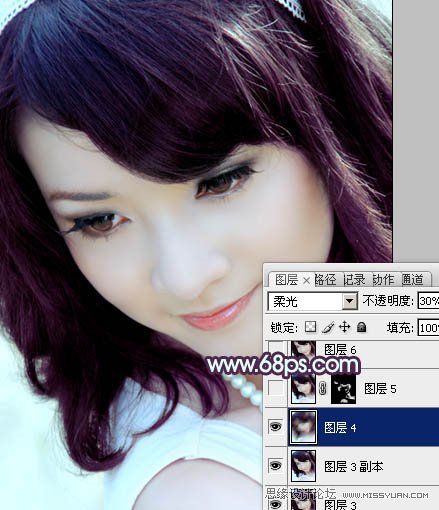 Photoshop调出美女头像朦胧紫色调