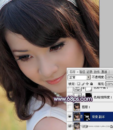 Photoshop调出美女头像朦胧紫色调
