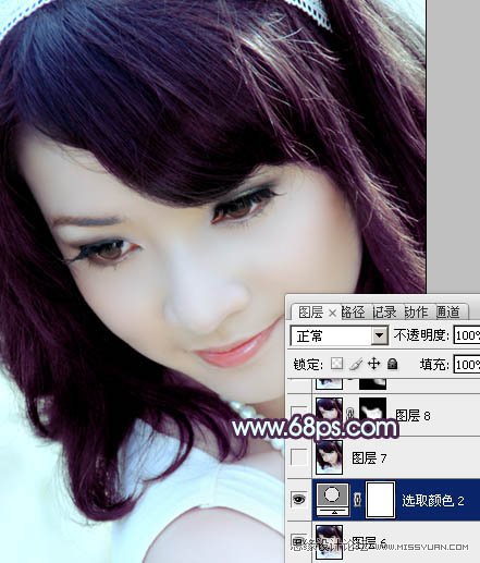 Photoshop调出美女头像朦胧紫色调