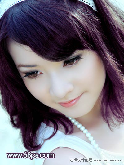 Photoshop调出美女头像朦胧紫色调