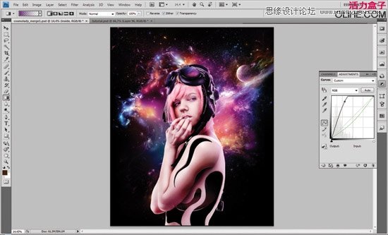 Photoshop创建星云背景美女效果
