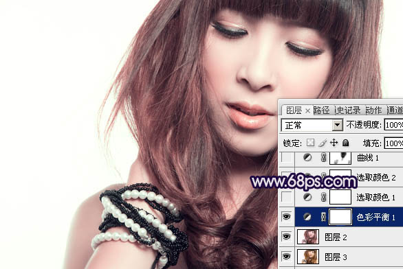 Photoshop给时尚美女增加质感蓝紫色肤色