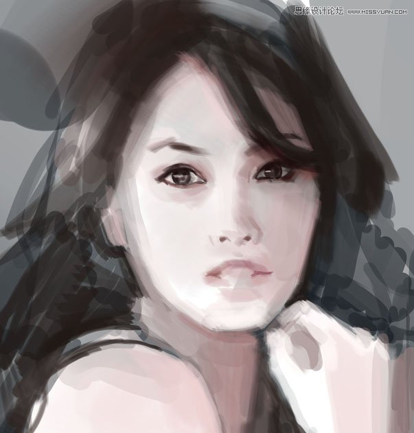 Photoshop结合数位板绘制MM写实人像插画