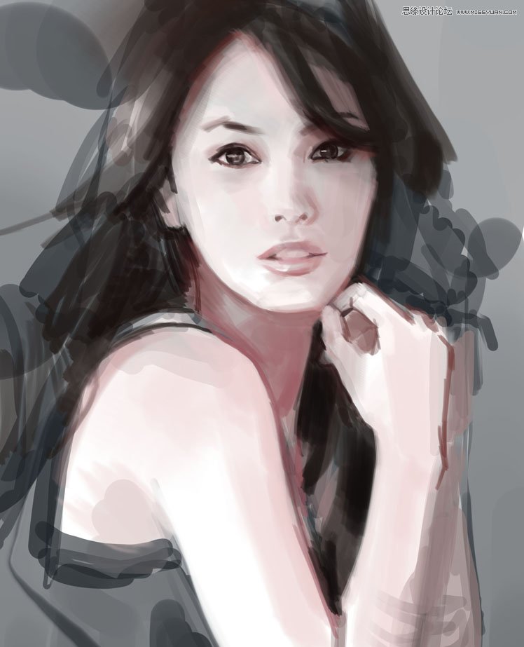 Photoshop结合数位板绘制MM写实人像插画