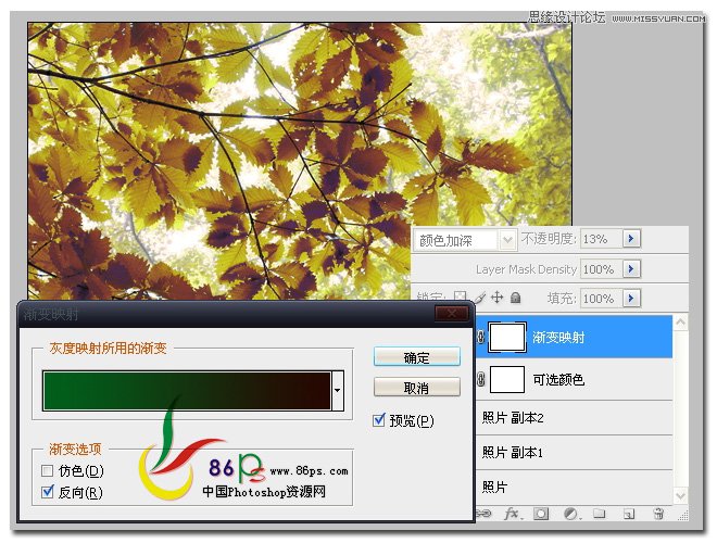 Photoshop把夏天的绿叶变成秋天的黄叶,PS教程,图老师教程网