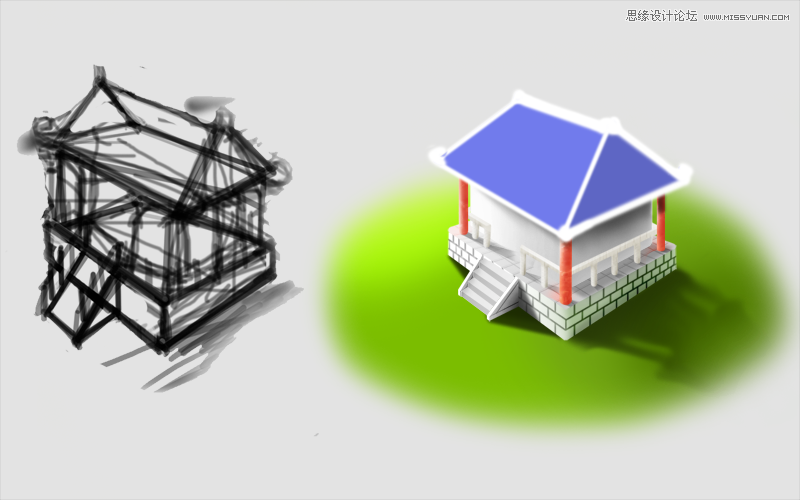 Photoshop绘制游戏场景里的房子过程,PS教程,图老师教程网