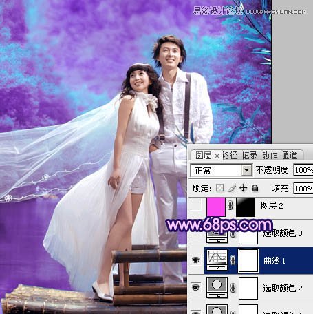 Photosho调出外景婚片梦幻的蓝紫色,PS教程,图老师教程网