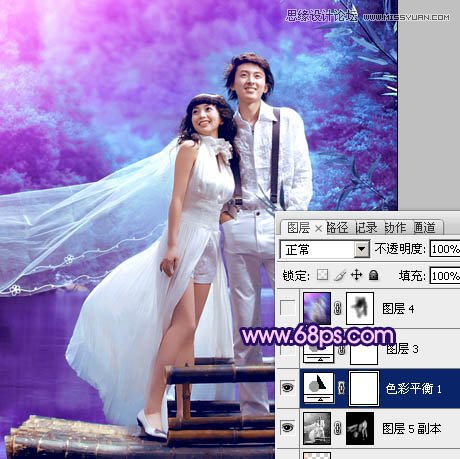 Photosho调出外景婚片梦幻的蓝紫色,PS教程,图老师教程网