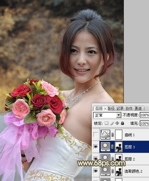 Photoshop调出美女婚片柔美的黄色调,PS教程,图老师教程网