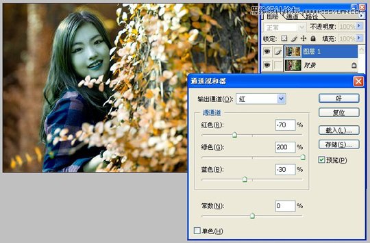 Photoshop简单调出美女秋天黄色调,PS教程,图老师教程网