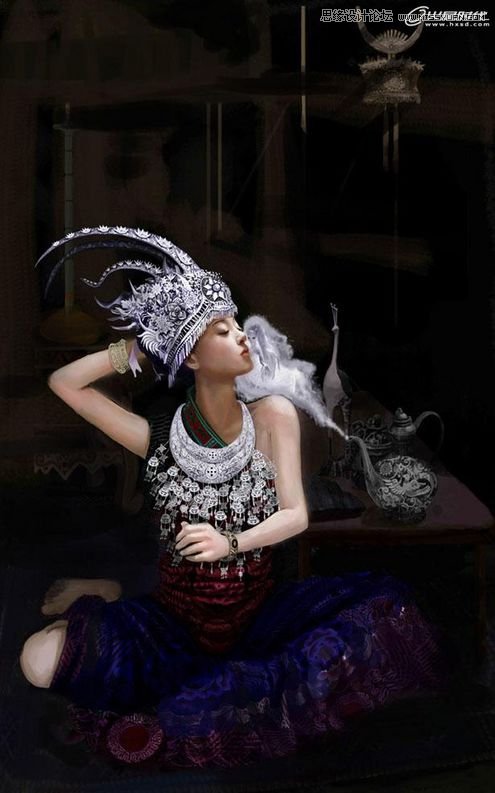 Photoshop绘制超酷的苗族巫女施展法术,PS教程,图老师教程网