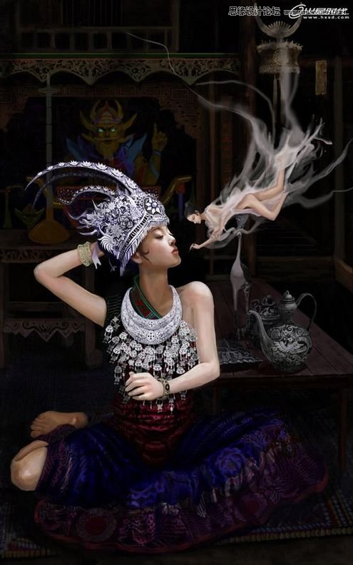 Photoshop绘制超酷的苗族巫女施展法术,PS教程,图老师教程网