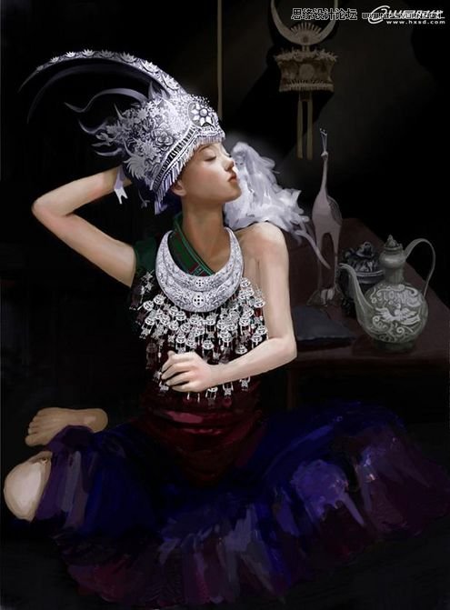 Photoshop绘制超酷的苗族巫女施展法术,PS教程,图老师教程网