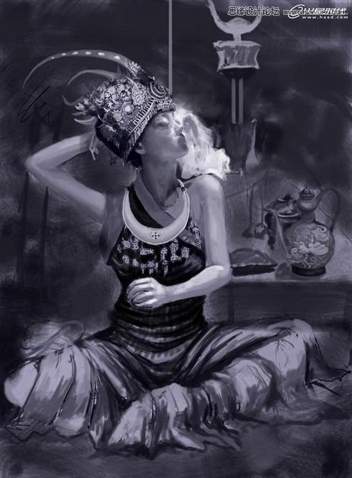Photoshop绘制超酷的苗族巫女施展法术,PS教程,图老师教程网
