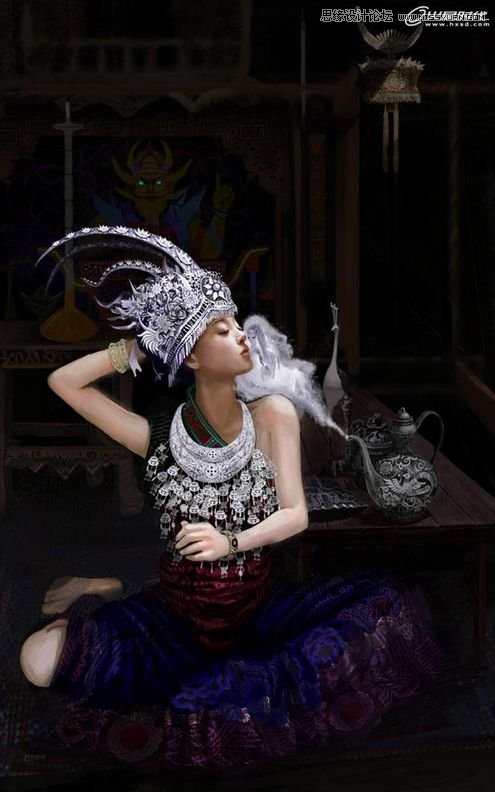 Photoshop绘制超酷的苗族巫女施展法术,PS教程,图老师教程网