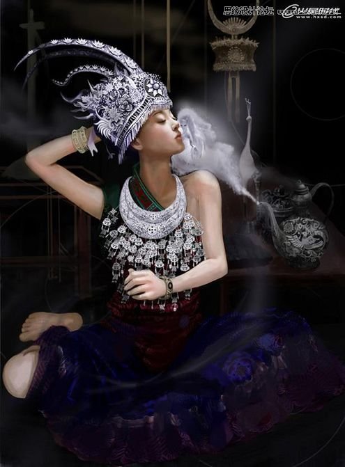 Photoshop绘制超酷的苗族巫女施展法术,PS教程,图老师教程网