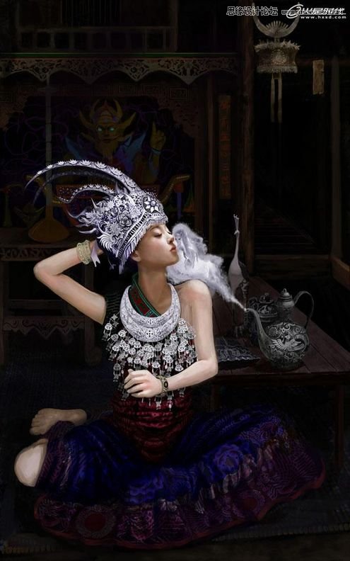 Photoshop绘制超酷的苗族巫女施展法术,PS教程,图老师教程网