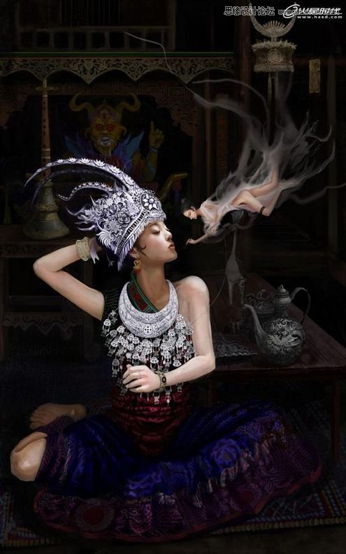 Photoshop绘制超酷的苗族巫女施展法术,PS教程,图老师教程网