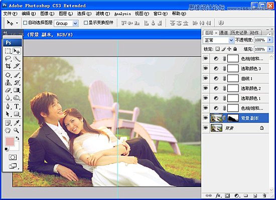 Photoshop调出外景婚片质感的黄色调肤色,PS教程,图老师教程网