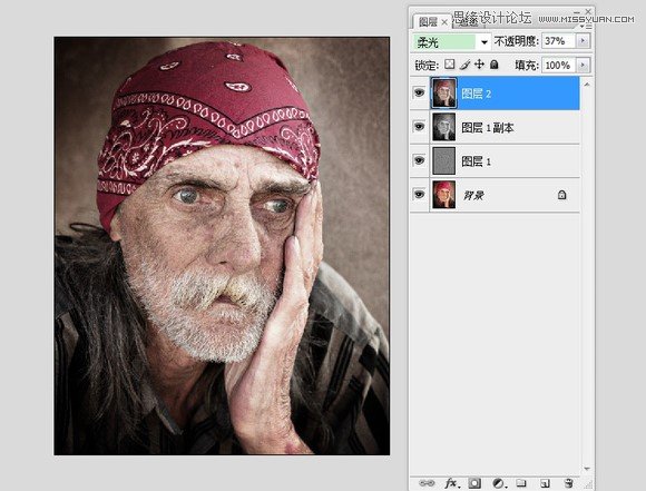 Photoshop简单给老头照片调出低饱和清晰效果,PS教程,图老师教程网
