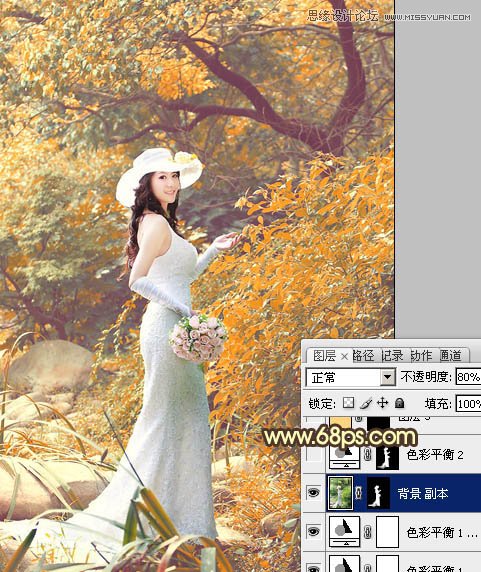 Photoshop调出树林美女秋季黄色调,PS教程,图老师教程网